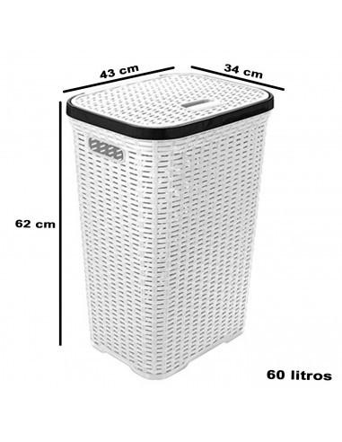 Tradineur - Cesto para ropa sucia con tapa y asas, pongotodo rattan de plástico, cubo para colada, imitación de mimbre, fabricad