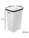 Tradineur - Cesto para ropa sucia con tapa y asas, pongotodo rattan de plástico, cubo para colada, imitación de mimbre, fabricad
