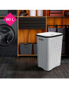Tradineur - Cesto para ropa sucia con tapa y asas, pongotodo rattan de plástico, cubo para colada, imitación de mimbre, fabricad