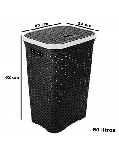 Tradineur - Cesto para ropa sucia, incluye tapa y asas, pongotodo rattan de plástico, cubo para colada, imitación de mimbre, fab
