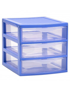 Tradineur - Cajonera guadiana de sobremesa, incluye 3 cajones transparentes, torre de almacenaje, armario, baño, oficina, fabric