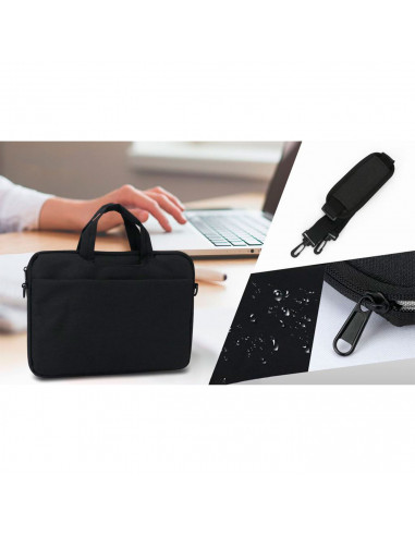 Tradineur - Bolsa para portátil de 13-14 pulgadas, bolso, bandolera, maletín, funda de tela impermeable con asas y correa de hom