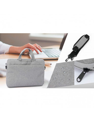 Tradineur - Bolsa para portátil de 13-14 pulgadas, bolso, maletín, bandolera, funda de tela impermeable con asas y correa de hom