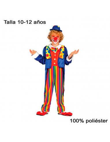 Tradineur - Disfraz de payaso infantil, 100% poliéster, incluye mono con pajarita y chaqueta, circo, niños, carnaval, Halloween,