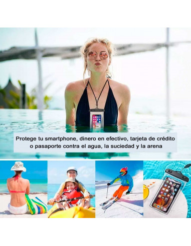 Tradineur - Bolsa estanca móvil universal, funda impermeable con correa para smartphone de hasta 6,7 pulgadas, guardar dinero, t