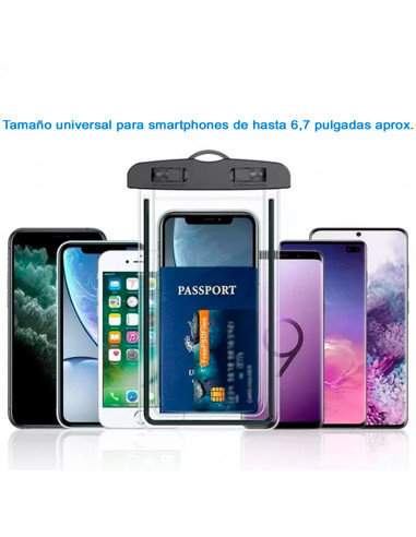 Tradineur - Bolsa estanca universal para móvil, funda impermeable con correa para smartphone de hasta 6,7 pulgadas, guardar dine