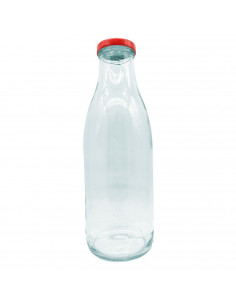 Tradineur - Botella de vidrio multiusos, bote, frasco facetado con tapa de rosca, guardar agua, leche, zumo, bebidas (9 x 25,5 c