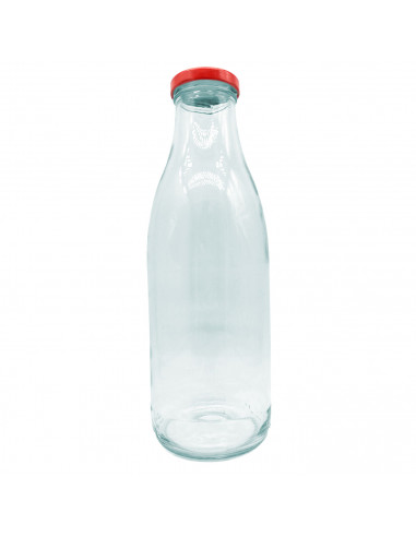 Tradineur - Botella de vidrio multiusos, bote, frasco facetado con tapa de rosca, guardar agua, leche, zumo, bebidas (9 x 25,5 c