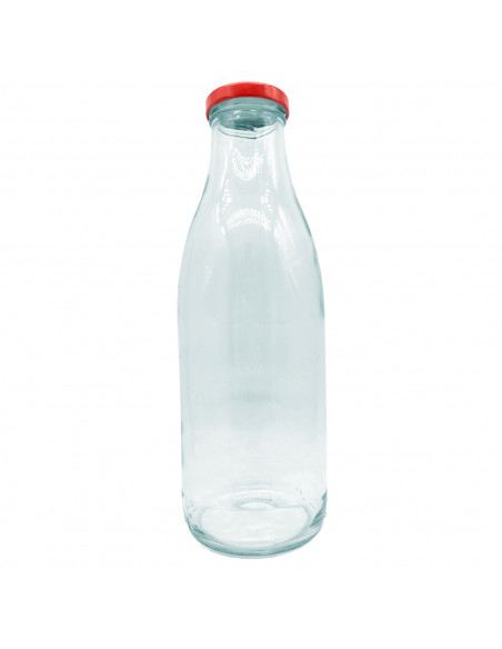 Tradineur - Botella de vidrio multiusos, bote, frasco facetado con tapa de rosca, guardar agua, leche, zumo, bebidas (9 x 25,5 c