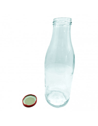 Tradineur - Botella de vidrio multiusos, bote, frasco facetado con tapa de rosca, guardar agua, leche, zumo, bebidas (9 x 25,5 c