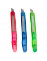 Tradineur - Pack de 3 cúters - Mango ergonómico antideslizante - Fabricado en acero y plástico - Longitud de 13 cm - Color: Azul