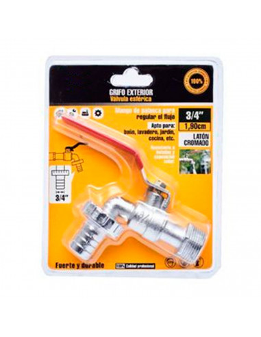 Tradineur - Grifo de latón para exteriores - Conexión de 3/4" - Apto para baño, lavadero, jardín, cocina, etc. - Longitud de 1,9