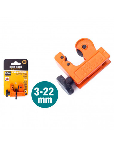 Tradineur - Cortatubos para tubos de 3 a 22 mm -  Imprescindible para fontaneros, mecánicos o electricistas - Corta tuberías y c