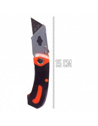Tradineur - Cúter plegable con 5 hojas de repuesto - Mango ergonómico antideslizante - Fabricado en acero y plástico - Hojas de