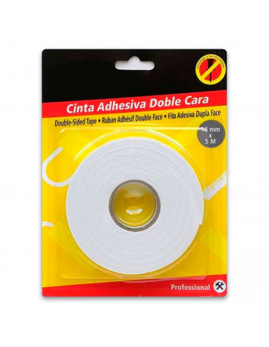 Tradineur - Cinta Adhesiva de Doble cara - Fijación extrafuerte - Fácil de utilizar, de forma rápida y segura - 18 mm x 5 M