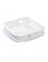 Tradineur - Escurreplatos de plástico con bandeja para agua, de 39 x 39 x 7.5 cm color  blanco. Escurridera para hogar