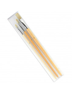 Tradineur - Set de 3 pinceles para los artistas - Fabricado en madera - Punta de pelo natural plano - Ideal para trazos o contor