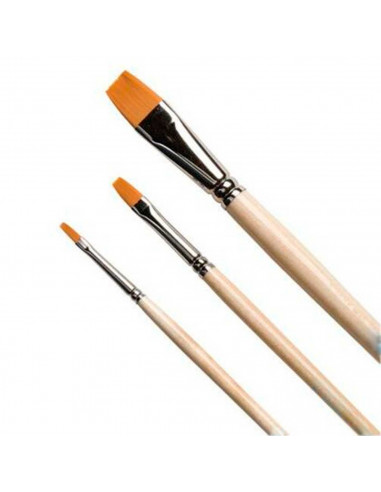 Tradineur - Set de 3 pinceles para los artistas - Fabricado en madera - Punta de pelo natural plano - Ideal para trazos o contor