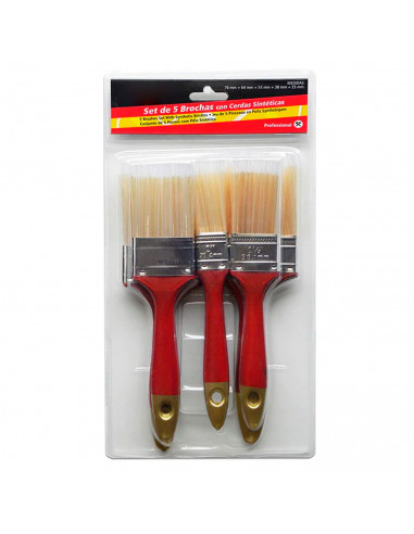 Tradineur - Set de 5 Brochas de cerdas sintéticas - Fabricado en Madera y cerdas sintética - Medidas: 76 mm + 64 mm + 51 mm + 38