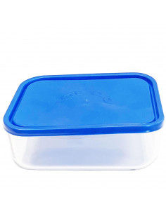 Fiambrera rectangular de vidrio 23,2 x 17,5 x 8,5 cm con tapa de plástico. Recipiente para alimentos apto para lavavajillas, mic