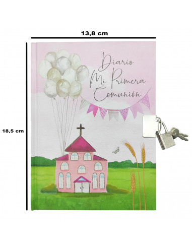 Tradineur - Diario de Primera Comunión + bolígrafo con linterna, tapa dura, incluye candado, 90 páginas decoradas, regalo origin