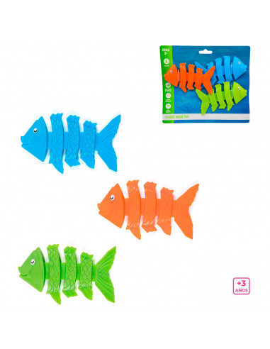 Tradineur - Set de 3 peces flexibles de colores para buceo, plástico, juegos acuáticos, piscina, coordinación mano-ojo, concienc