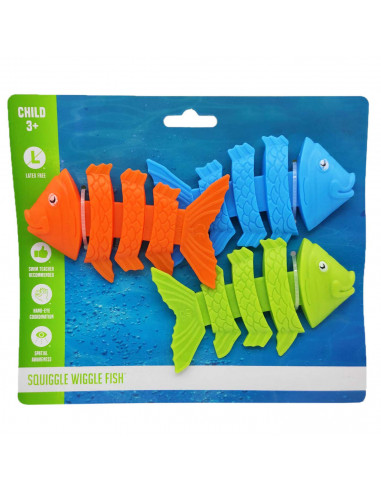 Tradineur - Set de 3 peces flexibles de colores para buceo, plástico, juegos acuáticos, piscina, coordinación mano-ojo, concienc