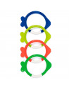 Tradineur - Set de 4 aros de colores con forma de pez para buceo, plástico, juegos acuáticos, piscina, coordinación mano-ojo, co