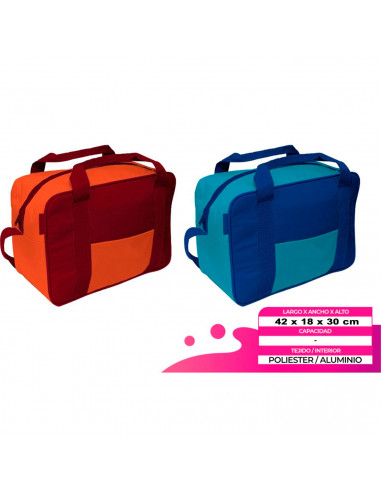 Tradineur - Bolsa porta alimentos térmica, forro de aluminio, nevera poliéster, asas y correa ajustable, cremallera y aislante i
