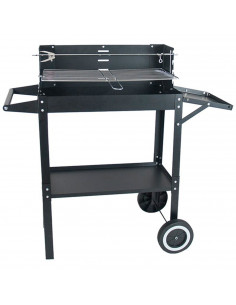 Tradineur - Barbacoa carro de hierro, parrilla con ruedas y grill extraíble, incluye estante inferior, bandeja y asa, carbón, ja