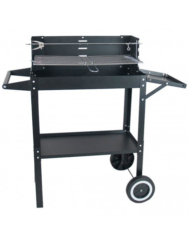 Tradineur - Barbacoa carro de hierro, parrilla con ruedas y grill extraíble, incluye estante inferior, bandeja y asa, carbón, ja
