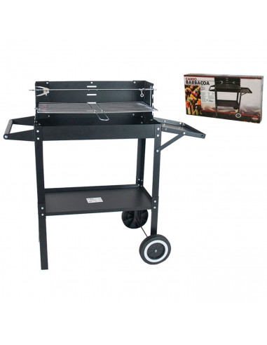 Tradineur - Barbacoa carro de hierro, parrilla con ruedas y grill extraíble, incluye estante inferior, bandeja y asa, carbón, ja