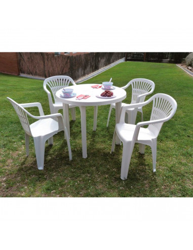 Tradineur - Silla de plástico apilable con reposabrazos para exterior, silla ergonómica de polipropileno, cómoda, ligera y resis