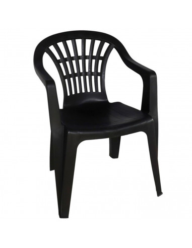 Tradineur - Silla de plástico apilable para exterior con reposabrazos, estructura ergonómica, cómoda, ligera y resistente, jardí