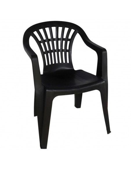 Tradineur - Silla de plástico apilable para exterior con reposabrazos, estructura ergonómica, cómoda, ligera y resistente, jardí