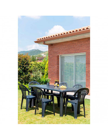 Tradineur - Silla de plástico apilable para exterior con reposabrazos, estructura ergonómica, cómoda, ligera y resistente, jardí