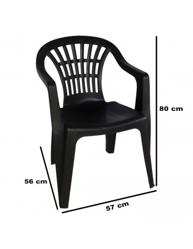 Tradineur - Silla de plástico apilable para exterior con reposabrazos, estructura ergonómica, cómoda, ligera y resistente, jardí