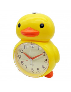 Tradineur - Reloj despertador analógico infantil de plástico, incluye luz y función snooze, botón de apagado, funcionamiento con