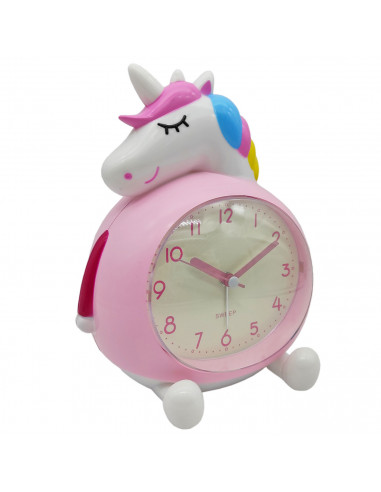 Tradineur - Reloj despertador infantil analógico de plástico, incluye luz y función snooze, botón de apagado, funcionamiento con
