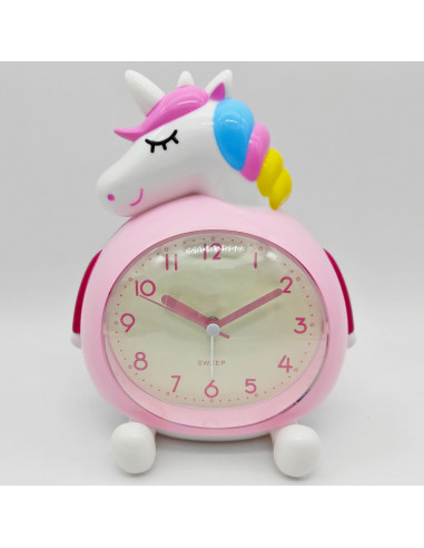 Tradineur - Reloj despertador infantil analógico de plástico, incluye luz y función snooze, botón de apagado, funcionamiento con