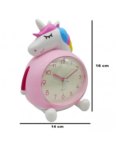 Tradineur - Reloj despertador infantil analógico de plástico, incluye luz y función snooze, botón de apagado, funcionamiento con