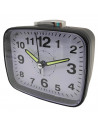 Tradineur - Reloj despertador analógico de plástico, silencioso, alarma programable, botón de apagado, funcionamiento con 2 pila