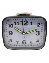 Tradineur - Reloj despertador analógico de plástico, silencioso, alarma programable, botón de apagado, funcionamiento con 2 pila