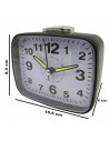 Tradineur - Reloj despertador analógico de plástico, silencioso, alarma programable, botón de apagado, funcionamiento con 2 pila