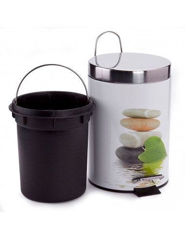 Tradineur - Papelera de acero inoxidable decorada, incluye recipiente interior extraíble y apertura de pedal, cubo de basura, re