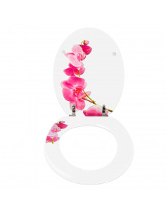 Tradineur - Tapa de WC universal decorada con flores, asiento de madera MDF para inodoro, bisagras de acero inoxidable, fácil de