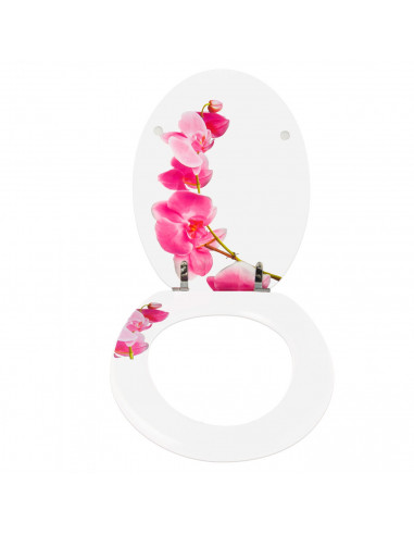 Tradineur - Tapa de WC universal decorada con flores, asiento de madera MDF para inodoro, bisagras de acero inoxidable, fácil de