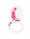 Tradineur - Tapa de WC universal decorada con flores, asiento de madera MDF para inodoro, bisagras de acero inoxidable, fácil de