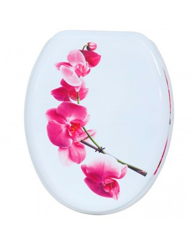 Tradineur - Tapa de WC universal decorada con flores, asiento de madera MDF para inodoro, bisagras de acero inoxidable, fácil de