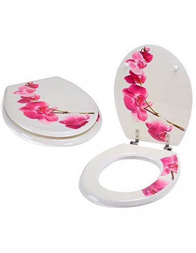 Tradineur - Tapa de WC universal decorada con flores, asiento de madera MDF para inodoro, bisagras de acero inoxidable, fácil de
